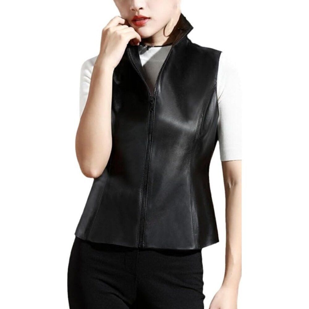 Valerie Stevens Women Black Leather Vest Size S